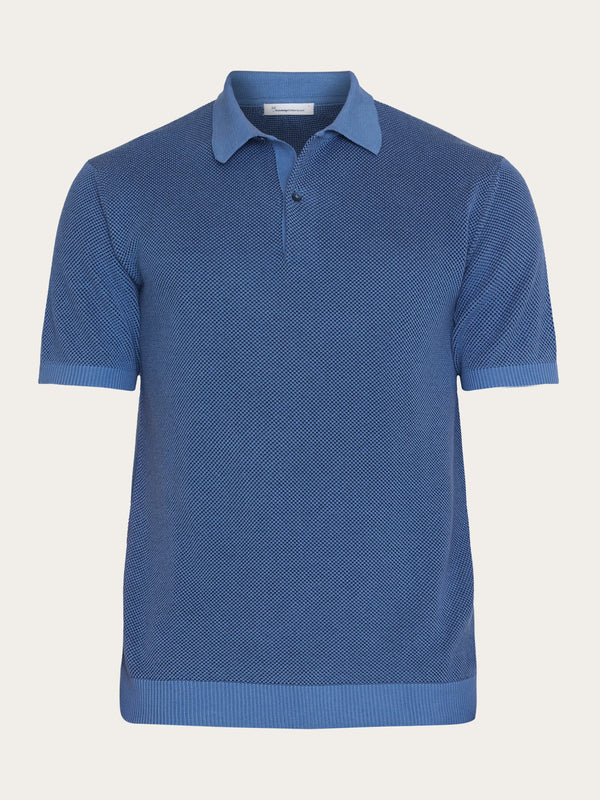 KnowledgeCotton Apparel - MEN Regular two toned knitted short sleeved polo - GOTS/Vegan Polos 1432 Moonlight Blue