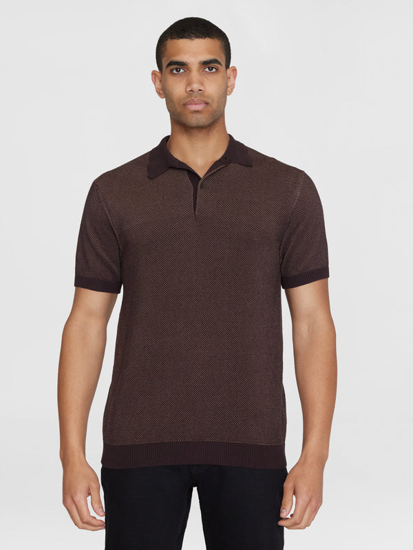 KnowledgeCotton Apparel - MEN Regular two toned knitted short sleeved polo - GOTS/Vegan Polos 1437 Chocolate Malt