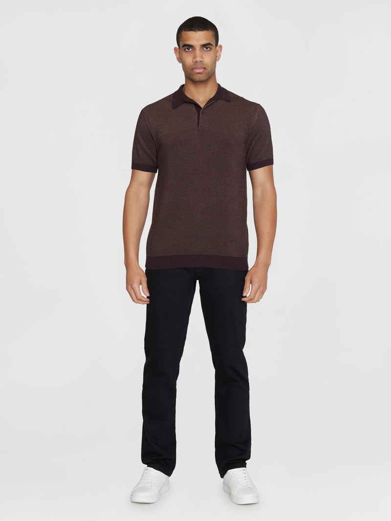 KnowledgeCotton Apparel - MEN Regular two toned knitted short sleeved polo - GOTS/Vegan Polos 1437 Chocolate Malt