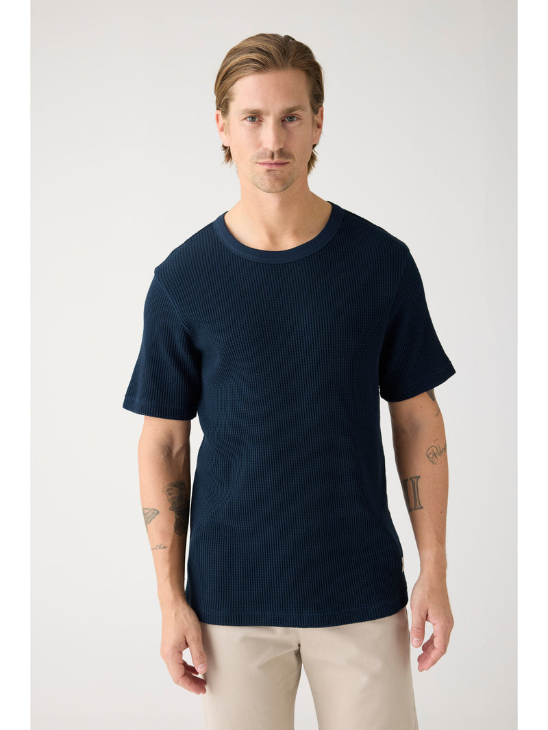 KnowledgeCotton Apparel - MEN Regular waffle short sleeved crew neck t-shirt GOTS/Vegan T-shirts 1001 Total Eclipse