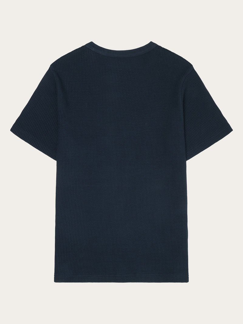 KnowledgeCotton Apparel - MEN Regular waffle short sleeved crew neck t-shirt GOTS/Vegan T-shirts 1001 Total Eclipse