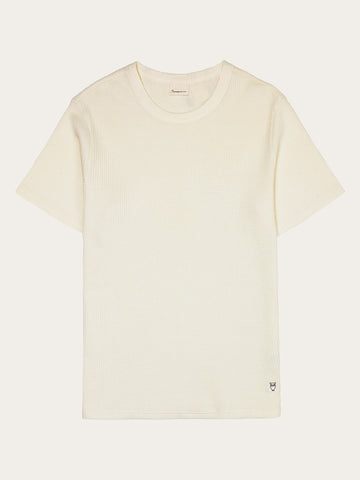 KnowledgeCotton Apparel - MEN Regular waffle short sleeved crew neck t-shirt GOTS/Vegan T-shirts 1387 Egret