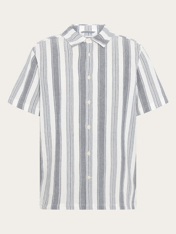 KnowledgeCotton Apparel - MEN Relaxed Stripe short sleeve shirt Shirts 8021 Blue stripe