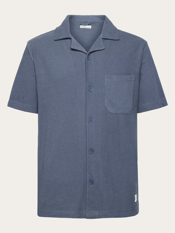 KnowledgeCotton Apparel - MEN Relaxed bouclé short sleeve shirt Shirts 1226 Vintage Indigo