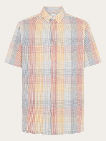 KnowledgeCotton Apparel - MEN Relaxed seersucker short sleeve shirt Shirts 7032 Multi check