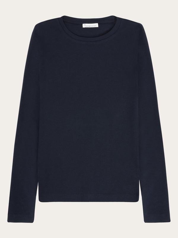 KnowledgeCotton Apparel - WMN Rib Scoop neck long sleeved Long Sleeves 1412 Night Sky