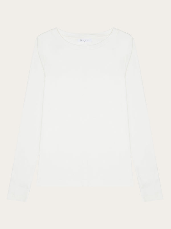 KnowledgeCotton Apparel - WMN Rib Scoop neck long sleeved T-shirts 1007 Star White