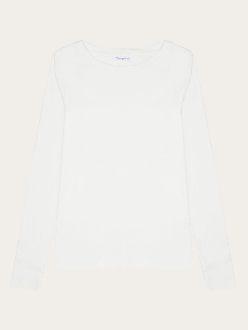 KnowledgeCotton Apparel - WMN Rib Scoop neck long sleeved T-shirts 1007 Star White