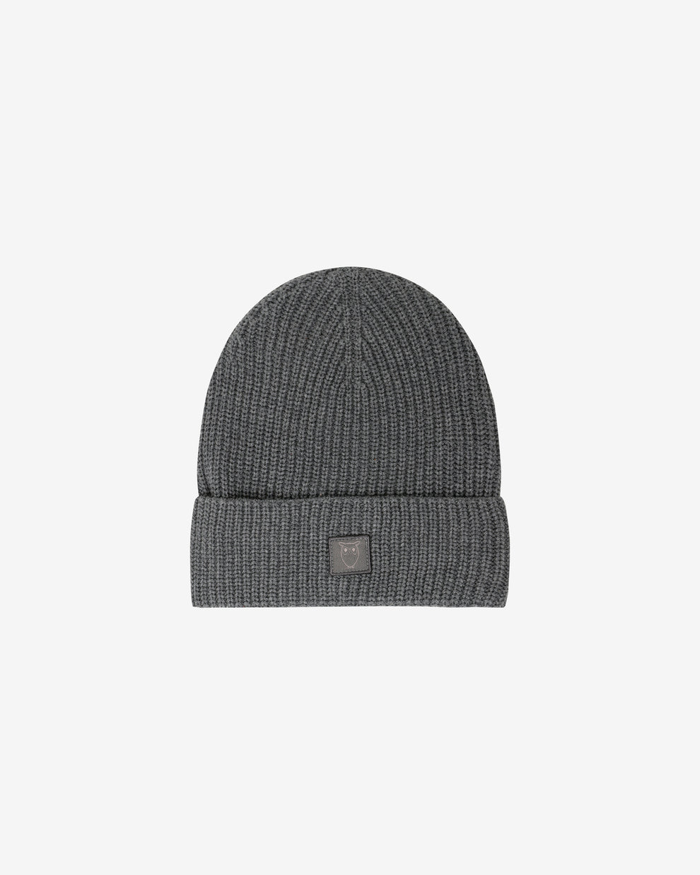 KnowledgeCotton Apparel - UNI Rib badge beanie Hats 1073 Dark Grey Melange