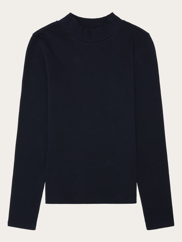 KnowledgeCotton Apparel - WMN Rib high neck LS Long Sleeves 1412 Night Sky