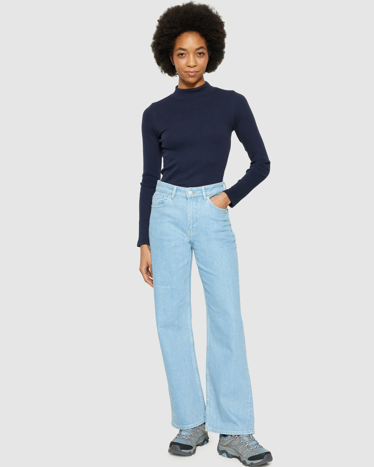 KnowledgeCotton Apparel - WMN Rib high neck LS Long Sleeves 1412 Night Sky