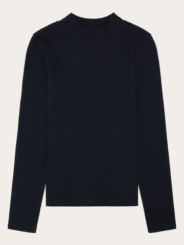 KnowledgeCotton Apparel - WMN Rib high neck LS Long Sleeves 1412 Night Sky