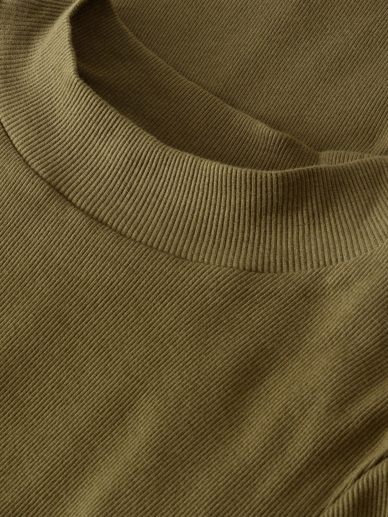 KnowledgeCotton Apparel - WMN Rib high neck SS T-shirts 1100 Dark Olive