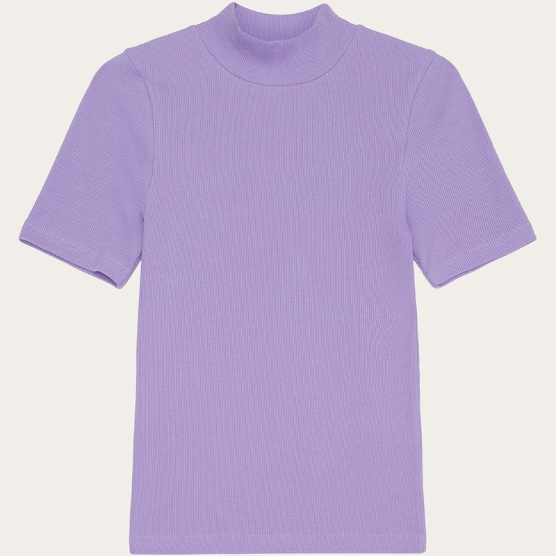 KnowledgeCotton Apparel - WMN Rib high neck SS T-shirts 1418 Violet Tulip