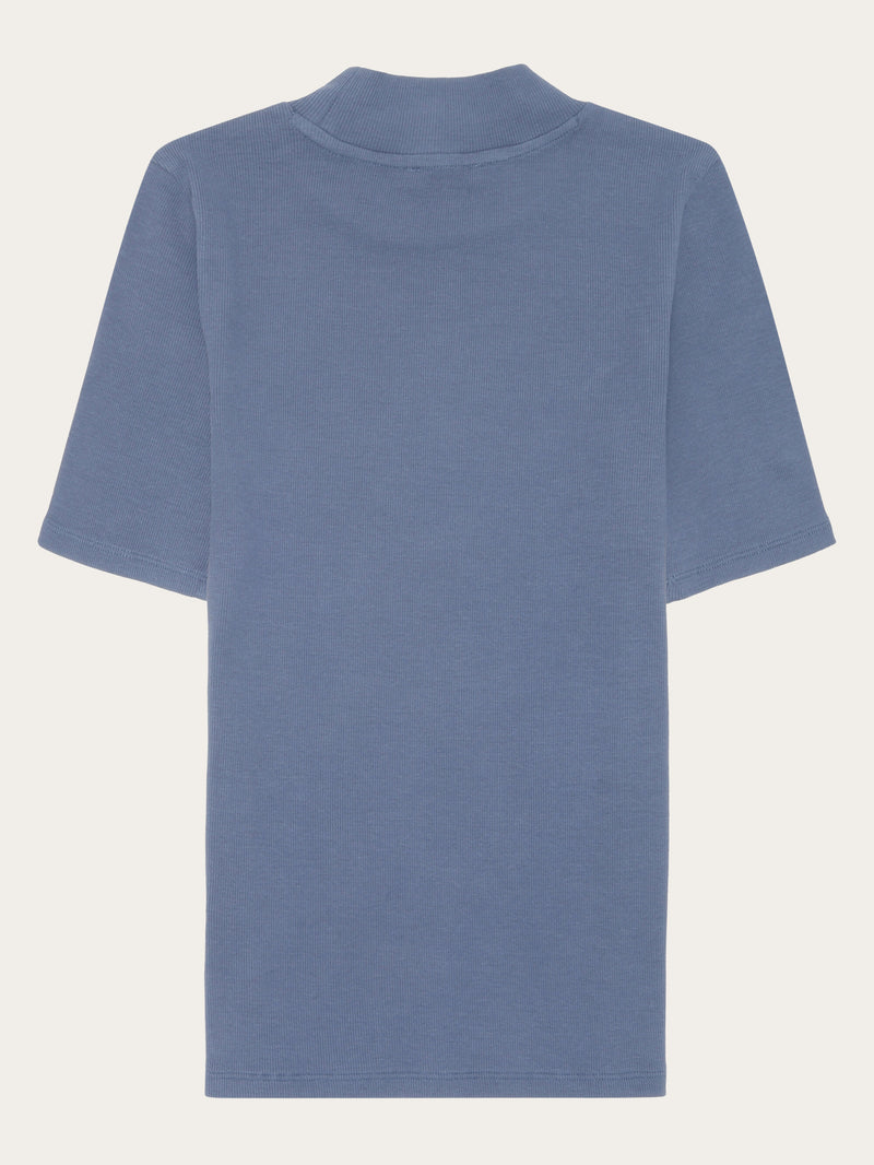 KnowledgeCotton Apparel - WMN Rib high neck SS T-shirts 1432 Moonlight Blue