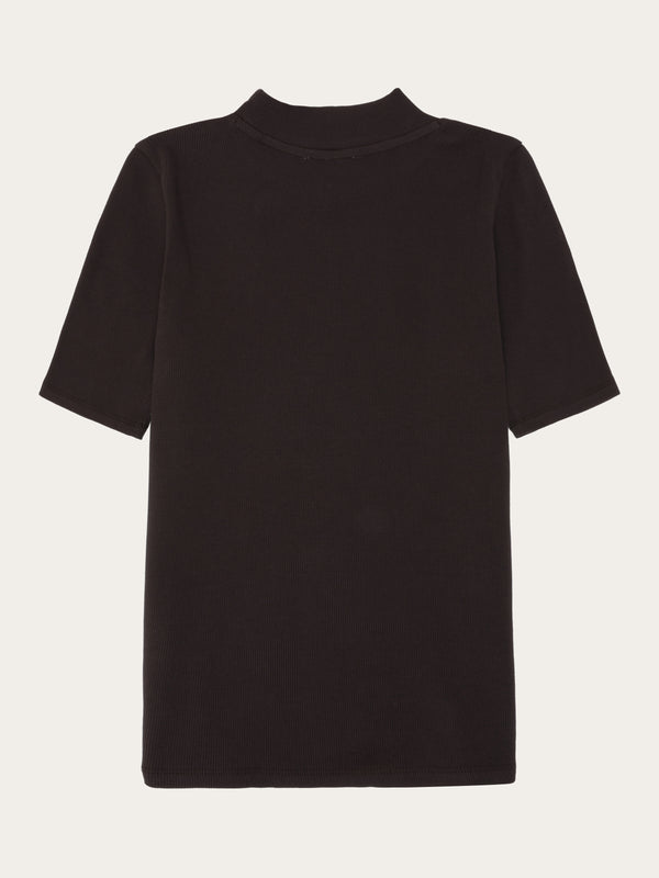 KnowledgeCotton Apparel - WMN Rib high neck short sleeve T-shirts 1487 Chocolate Torte
