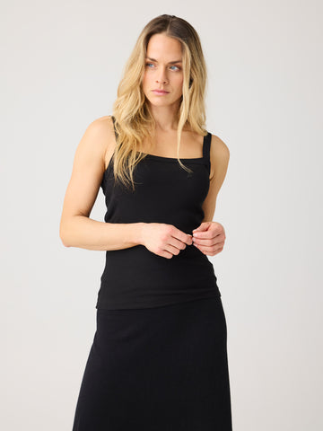 KnowledgeCotton Apparel - WMN Rib strap top T-shirts 1300 Black Jet