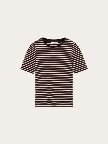 KnowledgeCotton Apparel - WMN Rib t-shirt T-shirts 8009 Stripe brown