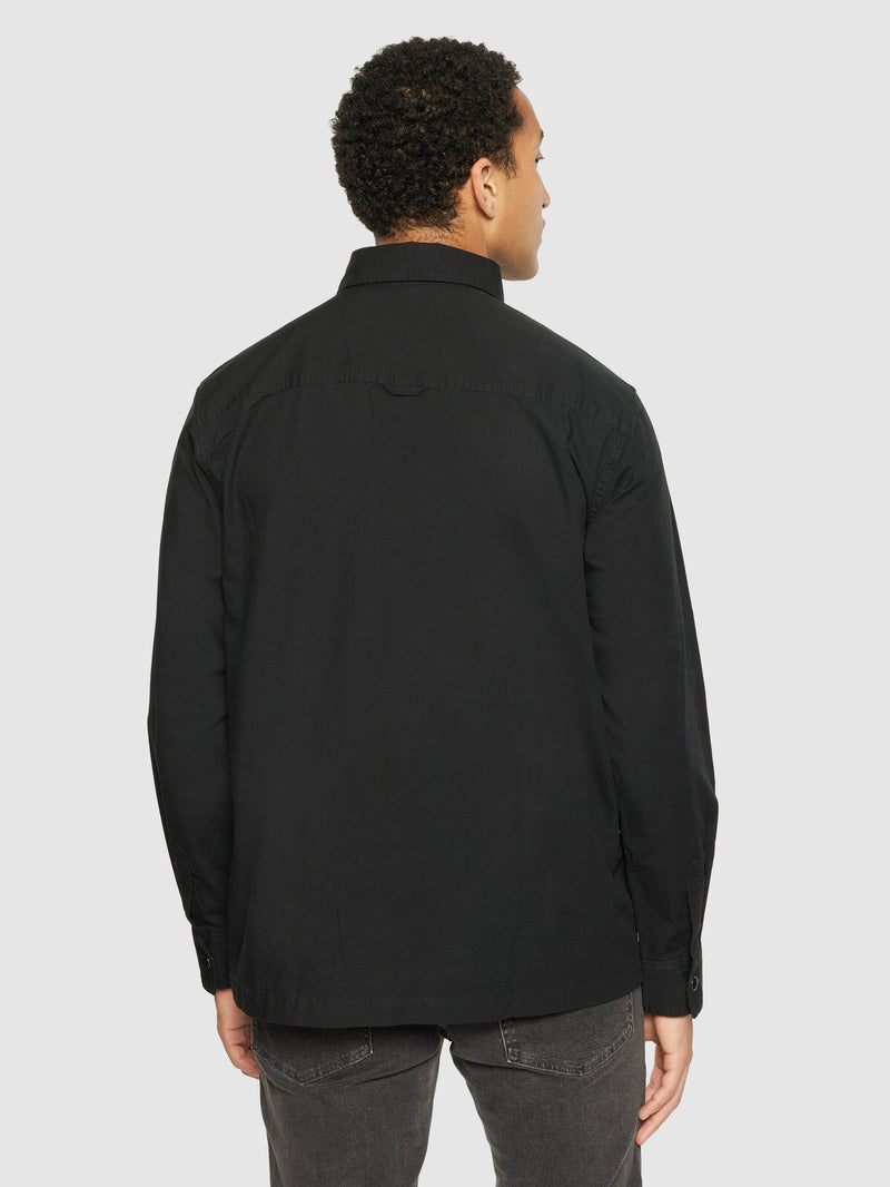 KnowledgeCotton Apparel - MEN Ribstop overshirt - GOTS/Vegan Overshirts 1300 Black Jet