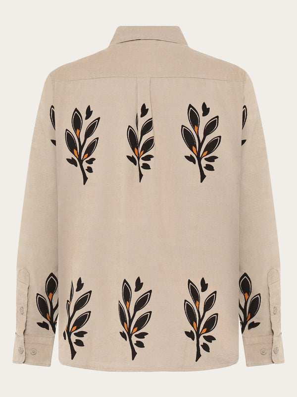 KnowledgeCotton Apparel - MEN SOS Organic Cotton Corduroy Printed Shirt - GOTS/Vegan Shirts 9930 Beige