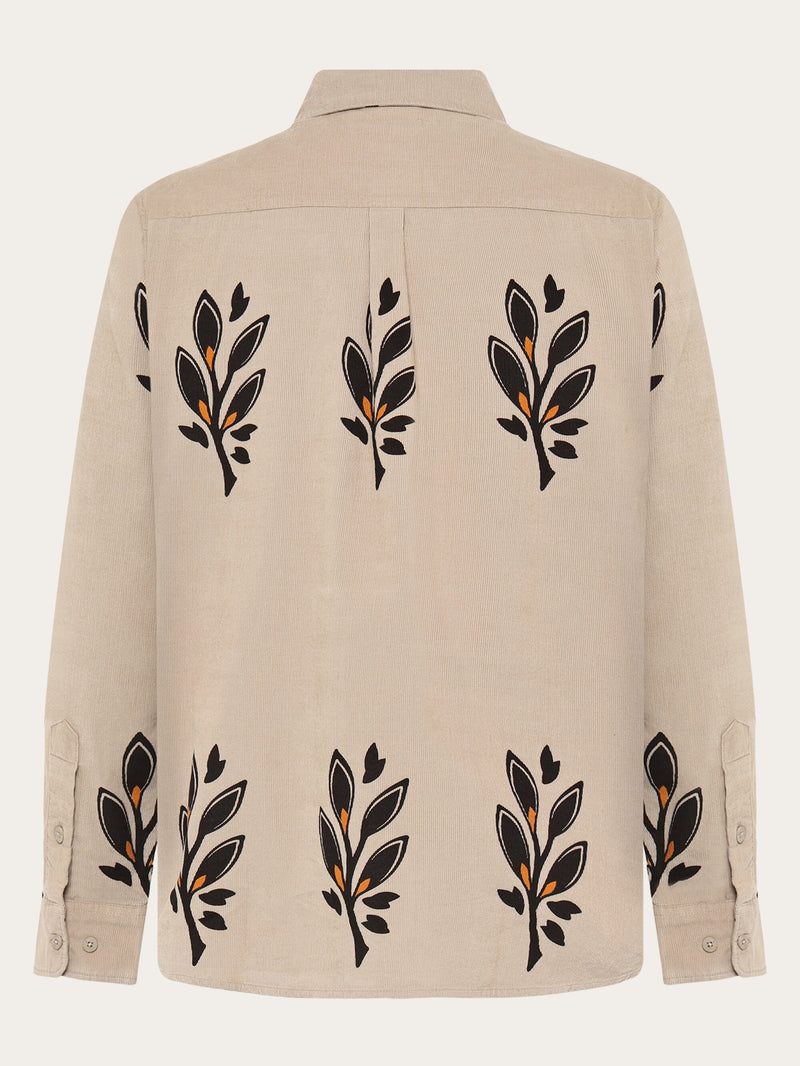 KnowledgeCotton Apparel - MEN SOS Organic Cotton Corduroy Printed Shirt - GOTS/Vegan Shirts 9930 Beige