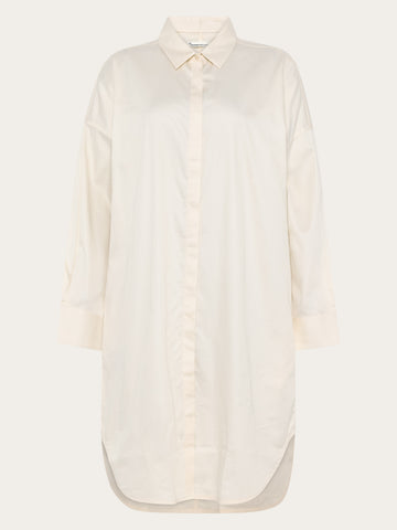 KnowledgeCotton Apparel - WMN Satin shirt dress Dresses 1387 Egret