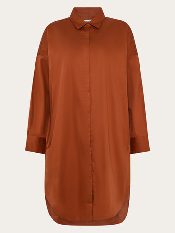 KnowledgeCotton Apparel - WMN Satin shirt dress Dresses 1488 Burnt Brick