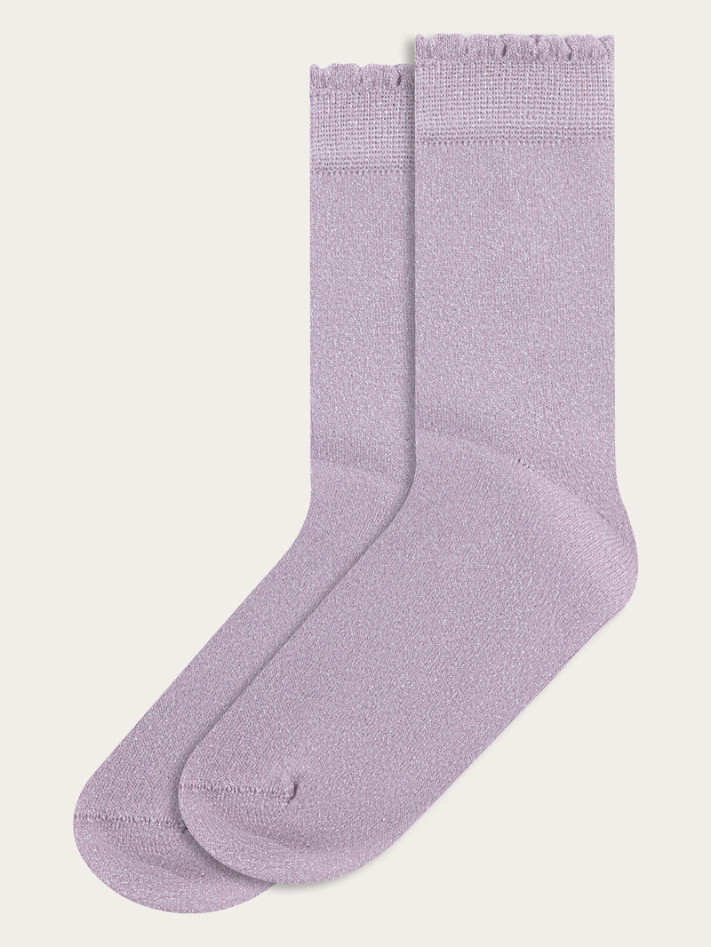 KnowledgeCotton Apparel - WMN Scallop rib edge glitter socks - Socks 1390 Nirvana
