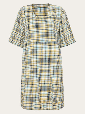 KnowledgeCotton Apparel - WMN Seersucker check tunica dress - GOTS/Vegan Dresses 7024 Yellow check