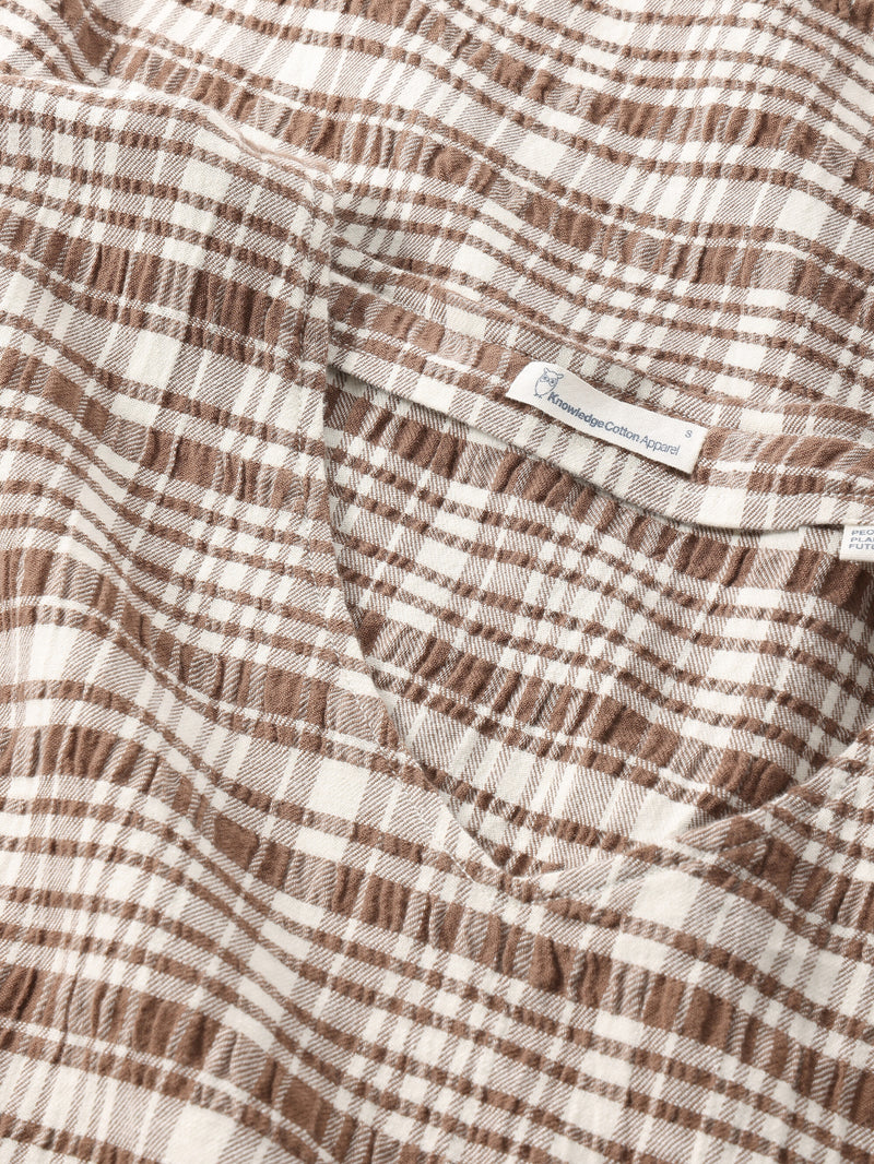 KnowledgeCotton Apparel - WMN Seersucker check tunica dress - GOTS/Vegan Dresses 7030 Beige check