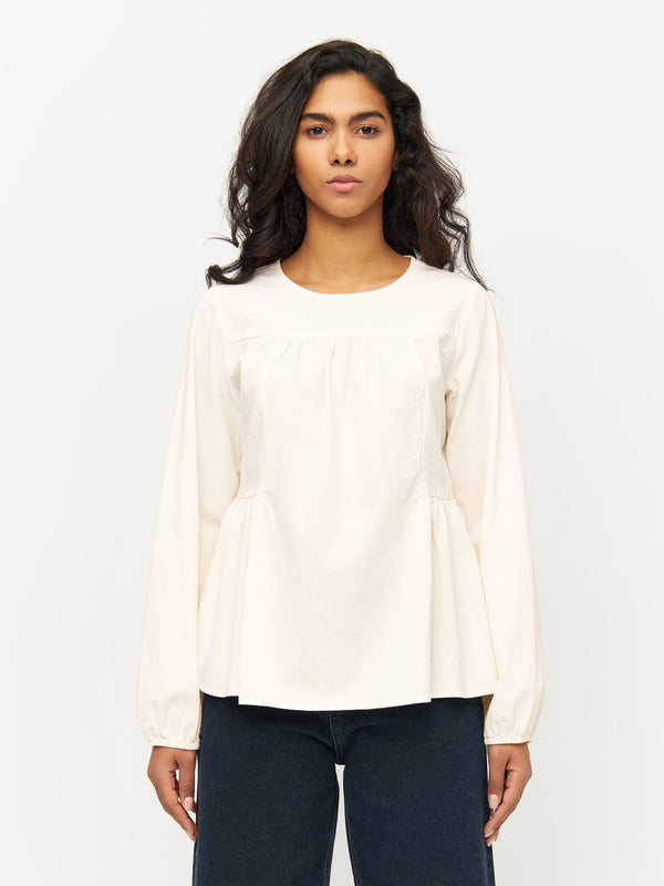 KnowledgeCotton Apparel - WMN Seersucker peplum blouse Shirts 1348 Buttercream