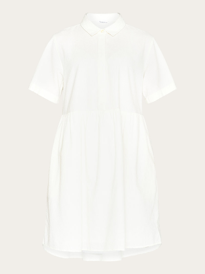KnowledgeCotton Apparel - WMN Seersucker short shirt dress Dresses 1387 Egret