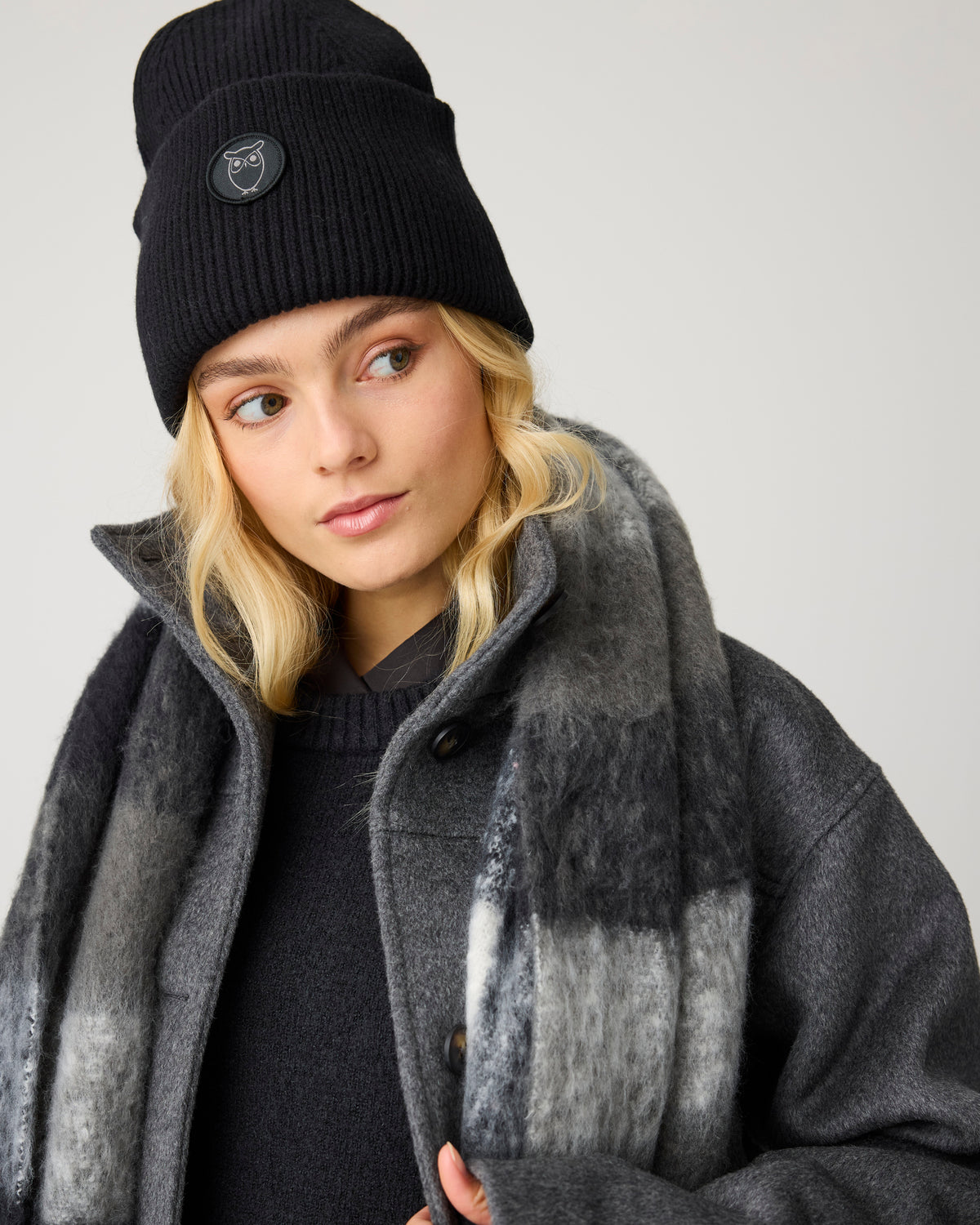 KnowledgeCotton Apparel - WMN Short wool jacket Jackets 1073 Dark Grey Melange
