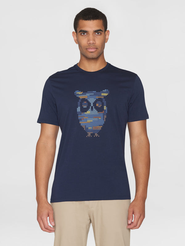 KnowledgeCotton Apparel - MEN Single jersey big crosstitch print t-shirt - GOTS/Vegan T-shirts 1412 Night Sky