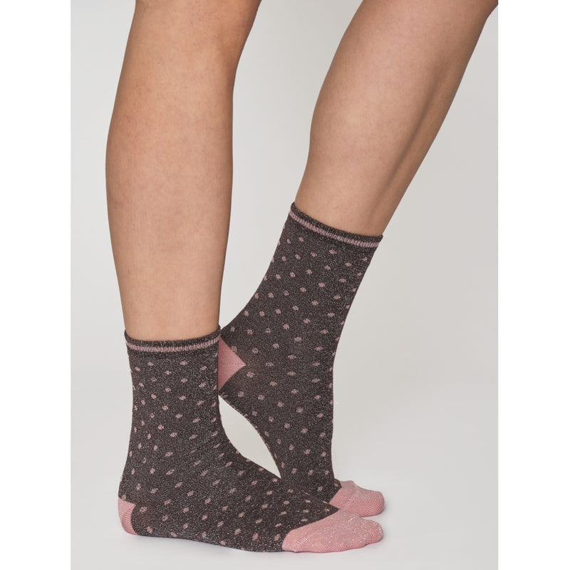 KnowledgeCotton Apparel - WMN Single pack Lurex glitter dot socks Socks 6026 Brown