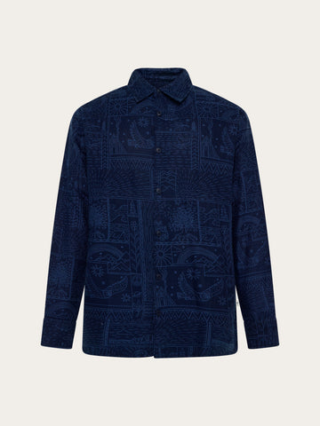 KnowledgeCotton Apparel - MEN Sleet comfort print shirt Shirts 9921 Blue