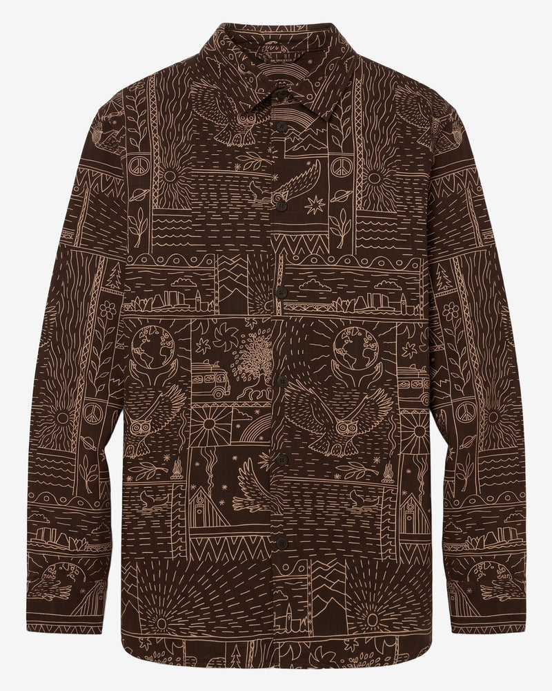 KnowledgeCotton Apparel - MEN Sleet comfort print shirt Shirts 9935 Dark Brown