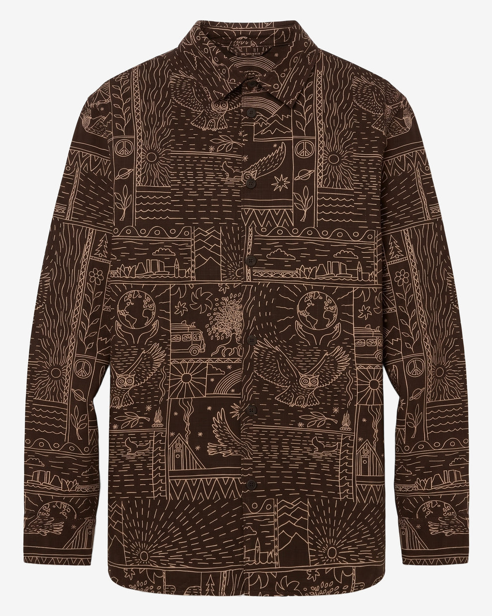 KnowledgeCotton Apparel - MEN Sleet comfort print shirt Shirts 9935 Dark Brown