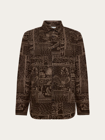 KnowledgeCotton Apparel - MEN Sleet comfort print shirt Shirts 9935 Dark Brown
