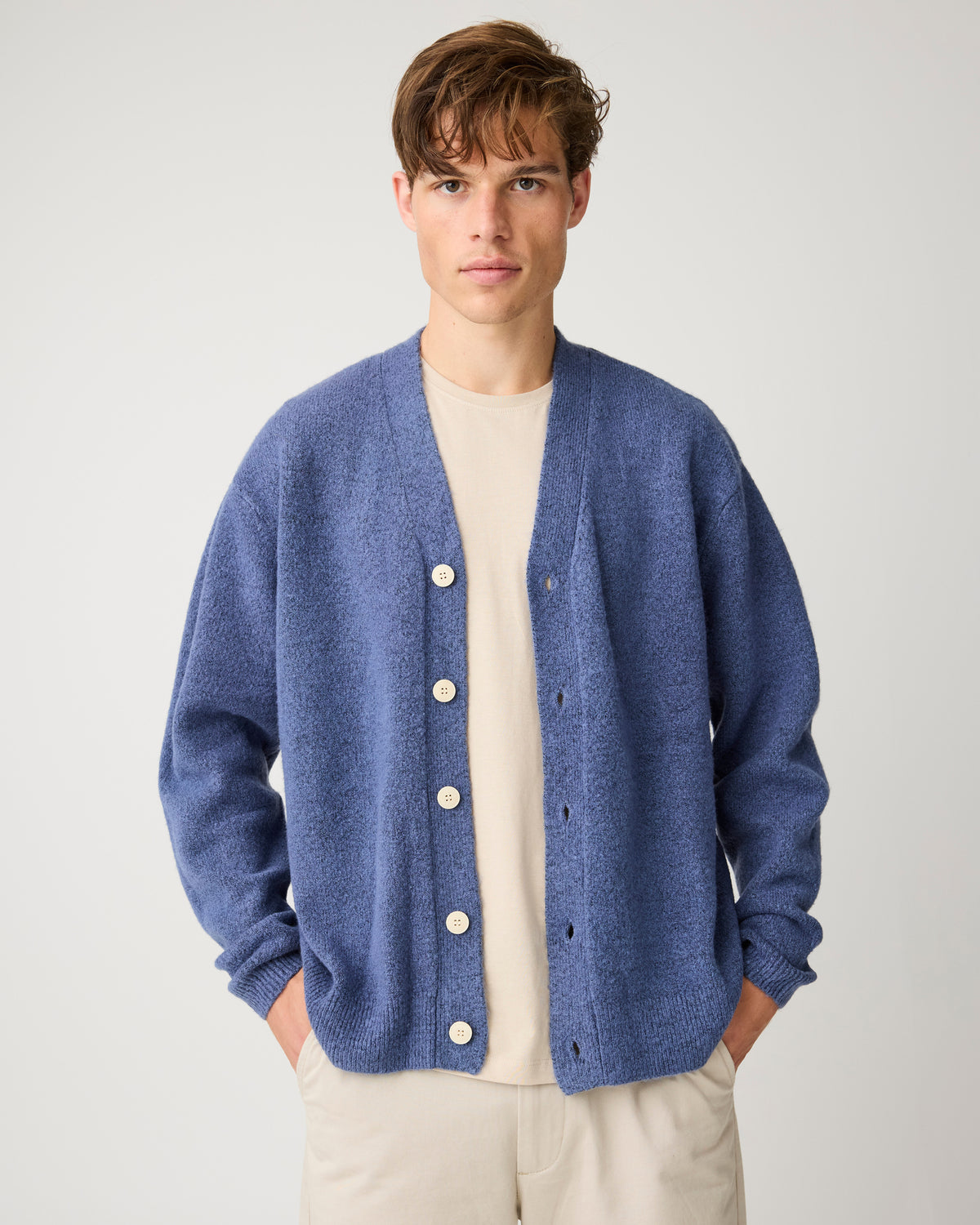 KnowledgeCotton Apparel - MEN Soufflé yarn cardigan Knits 1226 Vintage Indigo