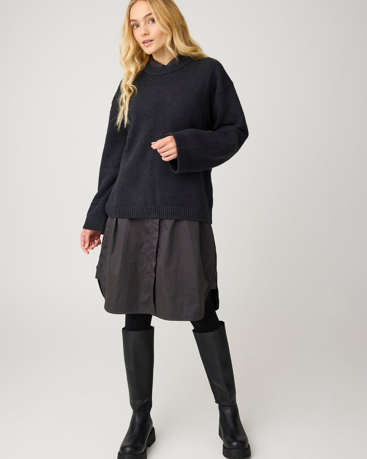 KnowledgeCotton Apparel - WMN Soufflé yarn sweater Knits 1300 Black Jet