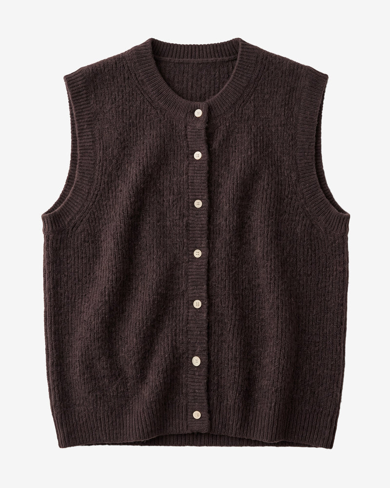 KnowledgeCotton Apparel - WMN Soufflé yarn vest Knits 1487 Chocolate Torte
