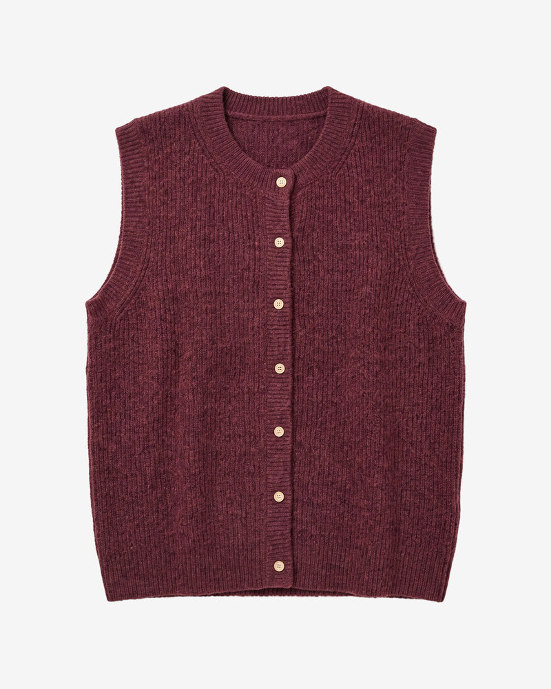 KnowledgeCotton Apparel - WMN Soufflé yarn vest Knits 1500 Burgundy