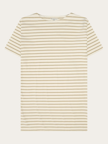 KnowledgeCotton Apparel - WMN Stripe t-shirt dress Dresses 8030 Beige stripe