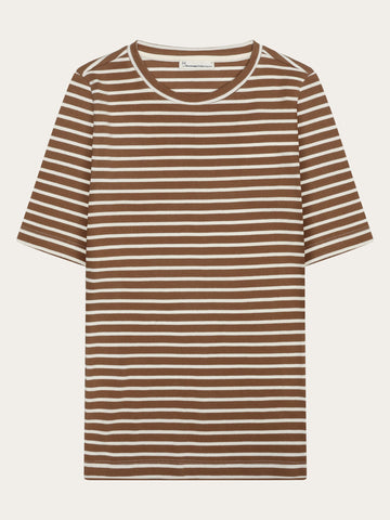 KnowledgeCotton Apparel - WMN Striped rib t-shirt T-shirts 8035 Dark Brown Stripe