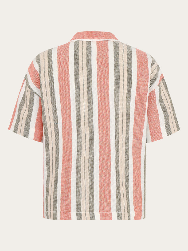 KnowledgeCotton Apparel - WMN Striped short sleeved shirt - GOTS/Vegan Shirts 8023 Green stripe