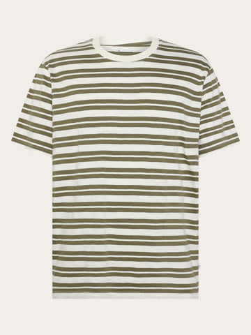 KnowledgeCotton Apparel - MEN Striped t-shirt T-shirts 8030 Beige stripe