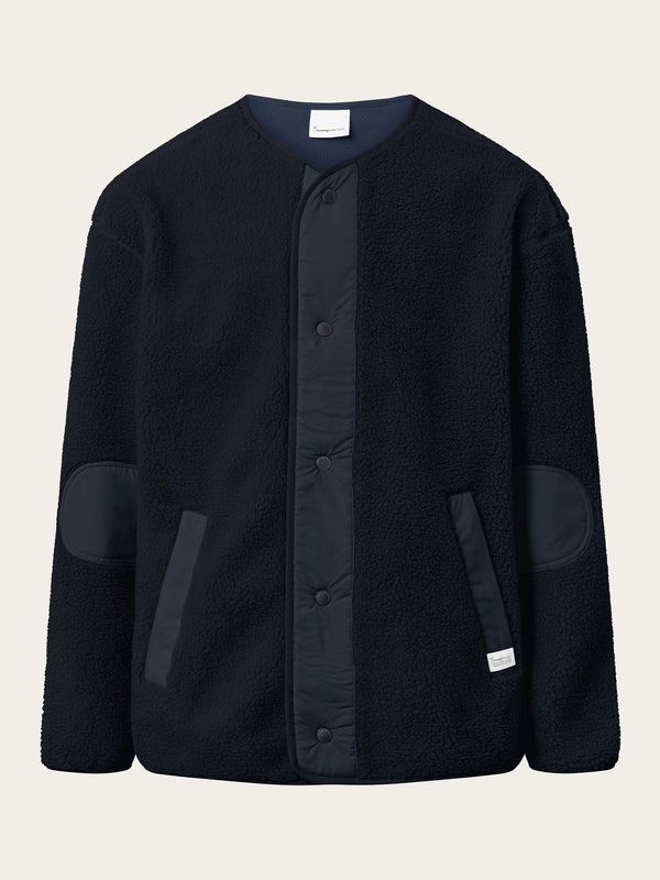 KnowledgeCotton Apparel - MEN Teddy button jacket - GRS Fleeces 1412 Night Sky
