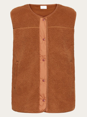 KnowledgeCotton Apparel - WMN Teddy crew neck vest - GRS/Vegan Fleeces 1426 Mocha Bisque