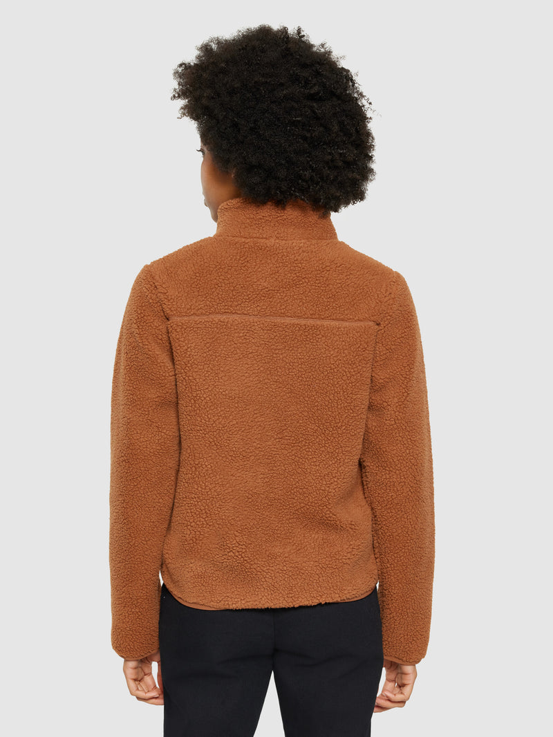 KnowledgeCotton Apparel - WMN Teddy high neck zip jacket Fleeces 1426 Mocha Bisque